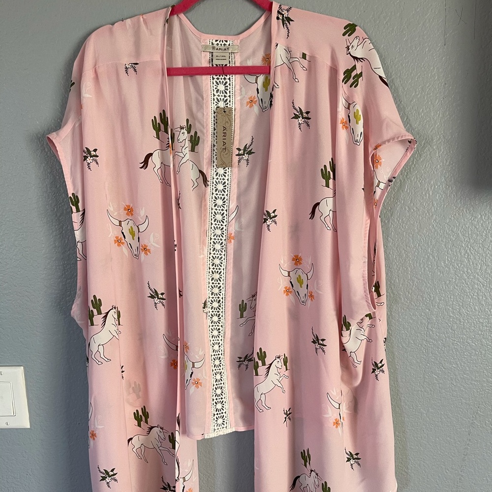 Ariat western pattern open tie blouse